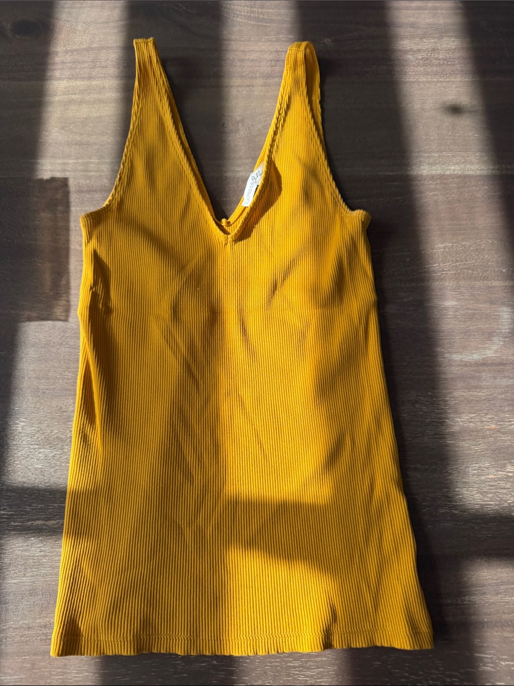 Express Ribbed V-Neck Tank Top - Mustard Yellow